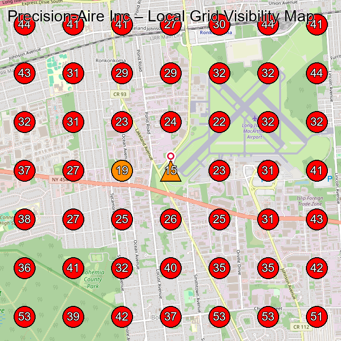 Precision-Aire Inc GeoGrid visibility map for Heating Contractor in Ronkonkoma